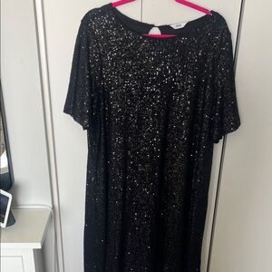 Black Sequin Short Sleeve Dress